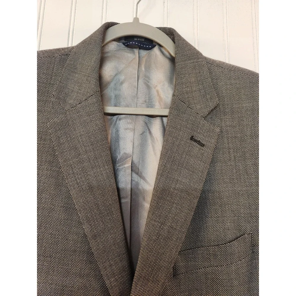Tommy‎ Hilfiger Mens 44L Grey 100% Wool Micro Pattern 2-Button Blazer Jacket